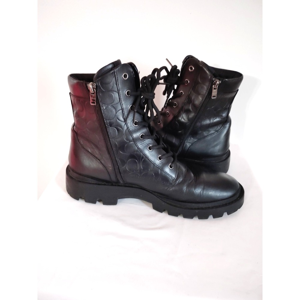 Coach Citysole Tactical Black Leather Lace Up Side Zip Combat Boot Men 11.5D EUC